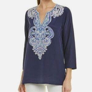Lilly Pulitzer Renato Pineapple Dinner Tunic in Bright Navy Silk